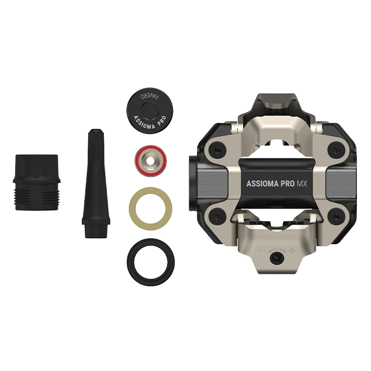 Favero Assioma PRO MX right pedal body with end cap, seals and greasing tool